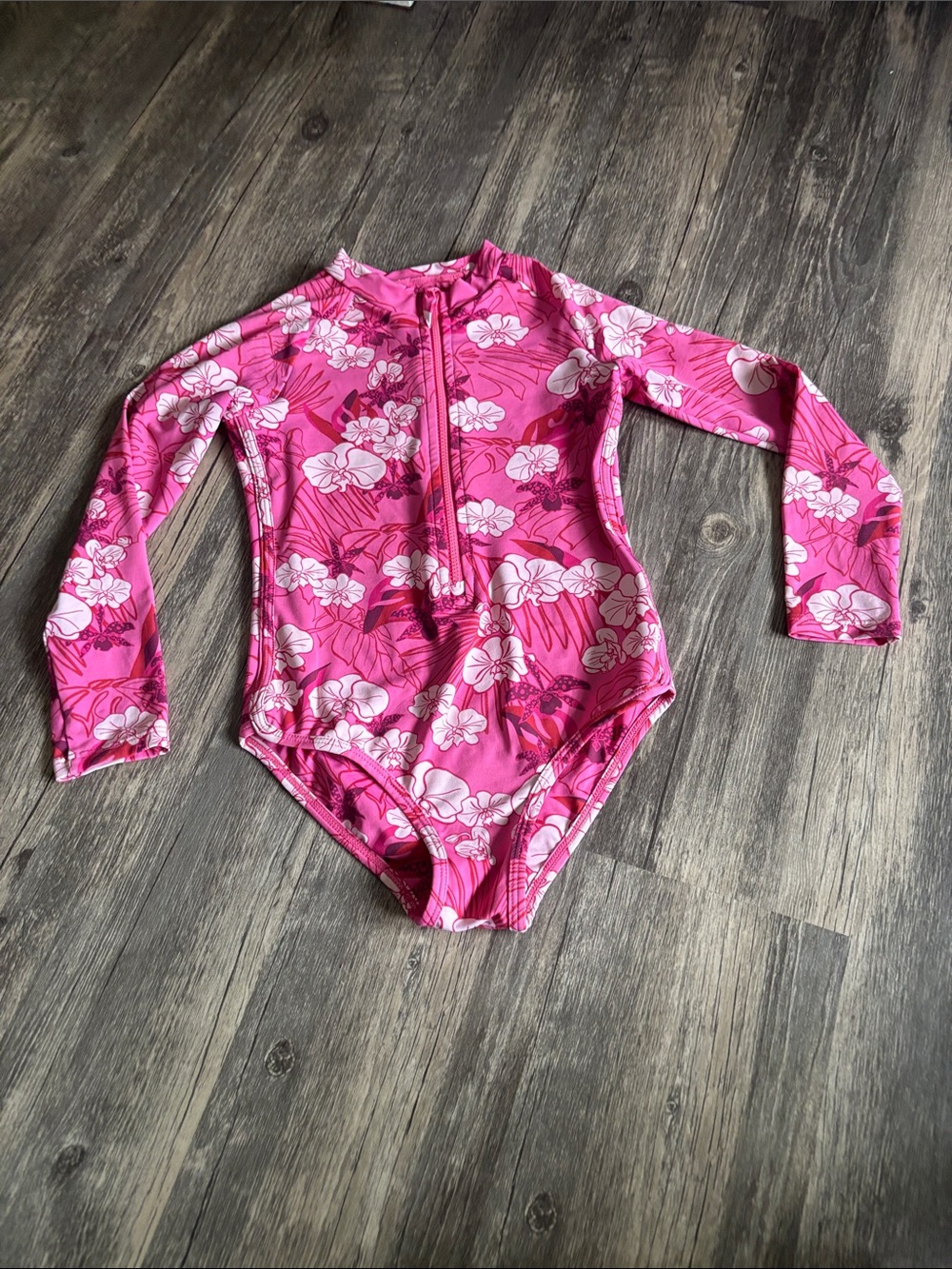 Fighting Eel Kids Long Sleeve Pink Floral Rashguard One-Piece